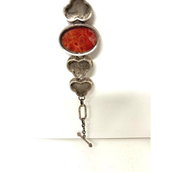 Vintage Marked Sterling Silver & Red Stone Adjustable Bracelet Estate Jewelry - Picture 10 of 13
